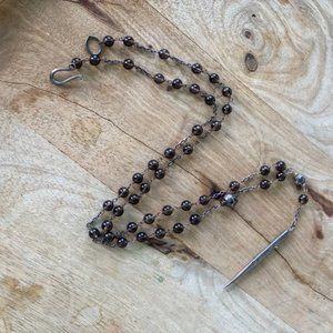 Brown & Silver Dagger Rosary and Skull Necklace